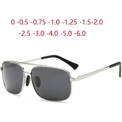 Double Beam Square Minus Lens Myopia Sunglasses Men Polarized Metal Frame Prescription Sunglasses Male 0 -0.5 -0.75 -1.0 To -6.0