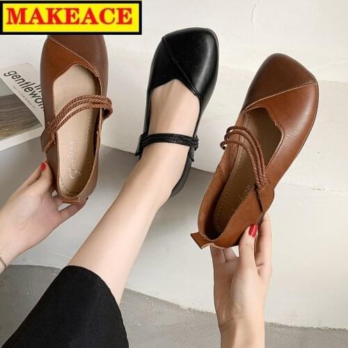Fashion low heels womens outdoor casual flats womens loafers Oxford shoes square toe leather shoes party shoes Mary Jane shoes