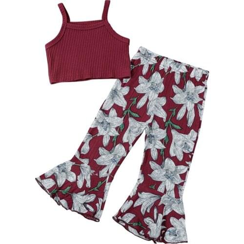 Toddler Kids Baby Girl Crop Tops Top Flower Long Pants Trousers Autumn Cotton Infant New Born Clothes 1-5Y