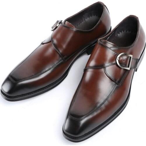 England Trendy Buckle Genuine Leather Dress Men Shoes BlackBrown Wedding Shoes Mens High Quality Business Office Work Shoes