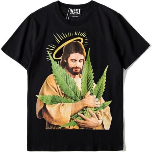 High New 2020 parkour Fashion Jesus leaves nimbus T Shirts T-Shirt Hip Hop Skateboard Street Cotton T-Shirts Tee Top kenye #F81