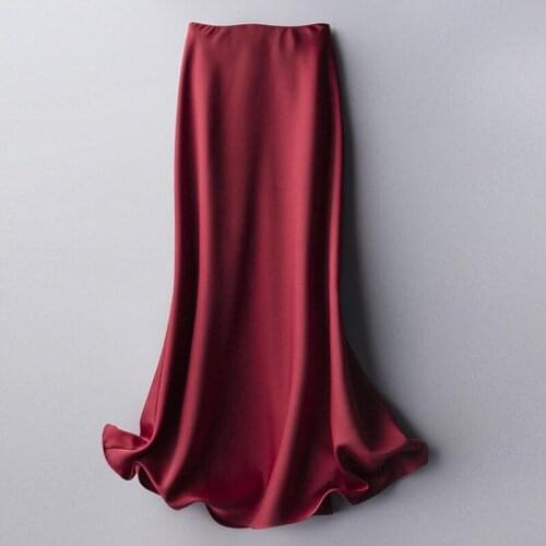 Korean England Style Office Lady Simple Solid Satin Elegant Summer Midi Skirt Women Faldas Mujer Moda Long Skirts Womens