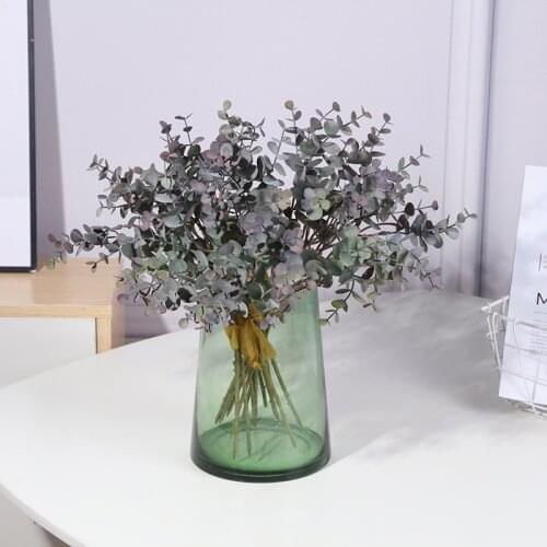5pcs Green Retro Artificial Leaves Branch Silks Eucalyptus Leaf for Home Wedding Plants Faux Fabric Room Decor EL