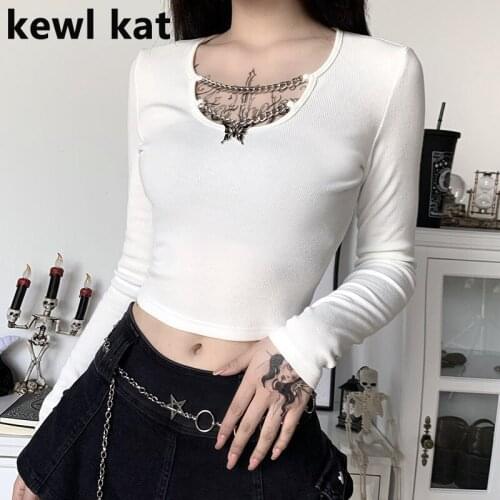 Bow Necklace Basic Tops Sexy T Shirts Women Black White Bodycon Long Sleeve Crop Tops Harajuku Y2k Solid Tops Female Streetwear