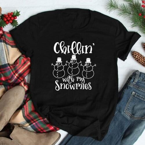 Chillin With My Snowmies T-shirt Winter Holiday Merry Christmas Gift Tshirt Cute Women Snowman Graphic Tees Tops Dropshipping