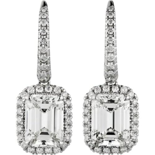 14K 585 White Gold Stud Earrings Women Wedding Anniversary Engagement Party Rectangle Emerald Moissanite Diamond Elegant Trendy