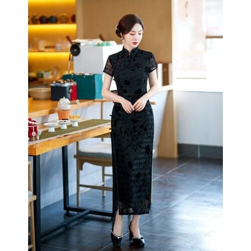 FZSLCYIYI Velvet Qipao Cheongsam Women Modern Chinese Dress Traditional Chinese Clothing Ladies Oriental Style Wedding Wear