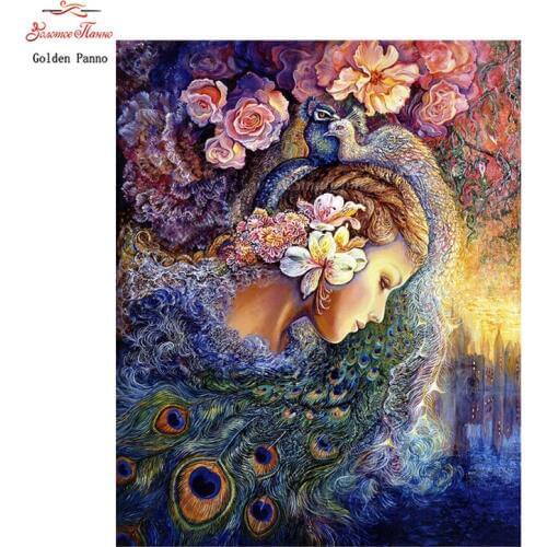 Golden panno,5D,Full,square,DIY Diamond Embroidery,Diamond Painting,Cross Stitch,Diamond,Needlework,Peacock Queen