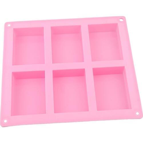 1PC 6 Handmade Rectangle Silicone Soap Mold Chocolate Cookies Mould Cake Decorating Fondant Molds Pink Color QB888084