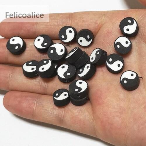 1000pcs Black Tai Chi Round Shape Polymer Clay Spacer Beads For Jewelry Making DIY Handmade Accessories 10mm