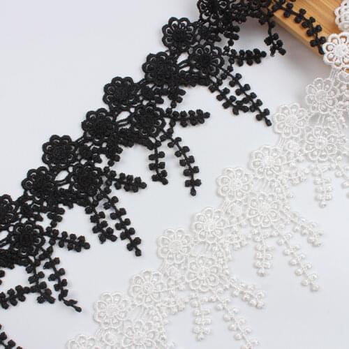 2yards/lot 8cm White polyester Lace Trims Water Soluble Black Tassels lace DIY sewing Patchwork Hometexile Wedding Craft Decors