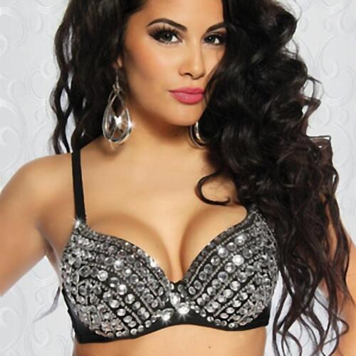 2019 Sexy Bras Women Push Up Luxury Rhinestone Sequined Bra Lady Silver Punk Studded Sponge Dance Bras For Show Party HO986288