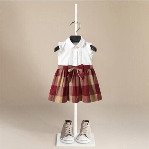 2021 Elegant Kids Flower Girls SummerDresses Children Kids Plaid Sleeveless Clothing Girls Princess Cotton Dress