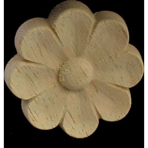 4/5/6CM Retro Floral Wood Appliques Carved Vintage Home Decor Round Accessories Modern Decals Wood Furniture Home Decor