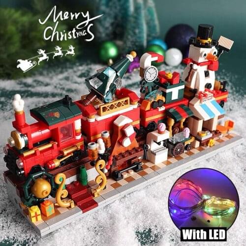 4in1 Idea Street City View Snowman Christmas Tree Winter Holiday Train Building Blocks MOC Bricks Set Kid Toys With LED Gifts