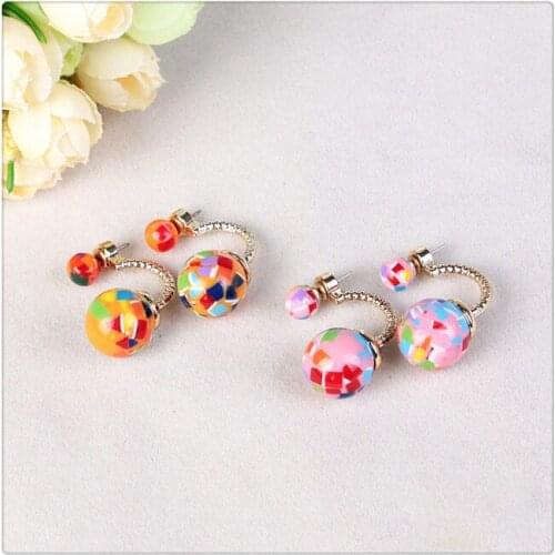 6 pairs Mix Colors Korean Summer Style New Fashion Ball Double Sided Earrings Colored Ball Stud Earrings for Women Girl