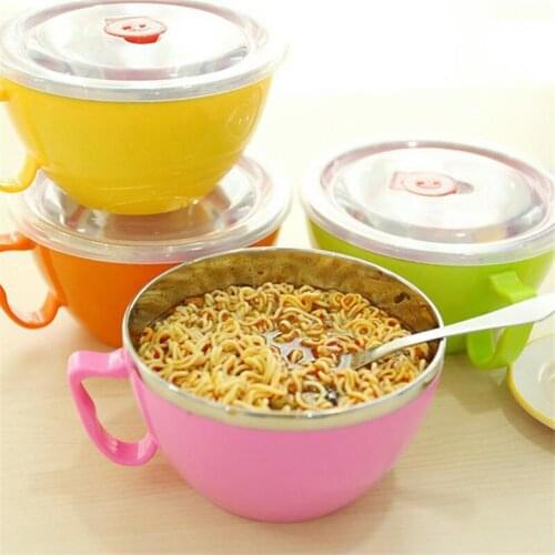 900ml Noodle Bowl with Lid Handle Stainless Steel Plastic Leak-Proof Food Container Rice Soup Bowls Kitchen Gadget