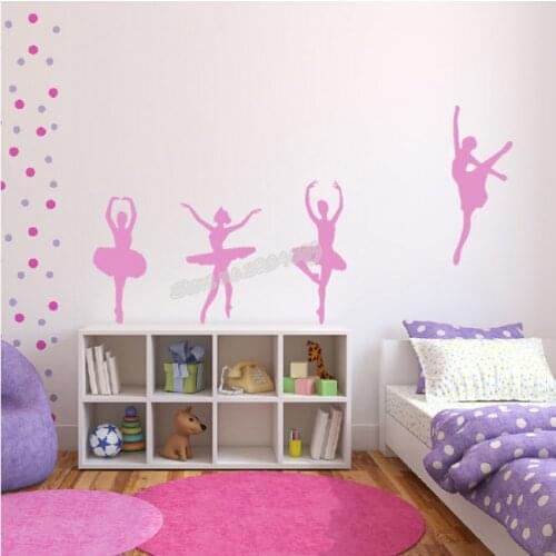 Four girls Ballet Dancers Wall Sticker Ballerina Ballet Studio Sport decor Decal Kids Nursery Baby room Poster wallpaper EB246