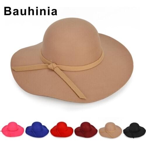 Bauhinia brand autumn and winter outdoor big brim hat Korean bowknot dome big brim simple top hat casual hat
