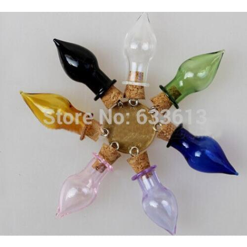 Free shipping 100pcs/lot 20mm drop Charm cork glass Bottle Perfume essential oil vial pendant mini glass bottle, 7 colors choose