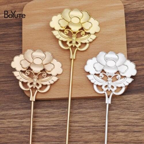 BoYuTe (10 Pieces/Lot) 50*49.5MM Alloy Flower Hair Stick Materials Handmade Diy Antique Chinese Clothing Accessories