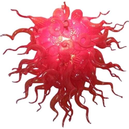 Hand Blown Glass Crystal Chandelier LED Art Pendant Lamp Red Color 28 Inches Indoor Lighting Modern Living Room Decoration
