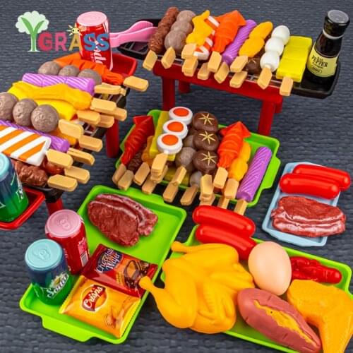 Kids Pretend Play BBQ Kitchen Toys For Girls Children Cookware Cooking Pan Set Fake Food Barbecue Role DIY Educational Toy Gifts