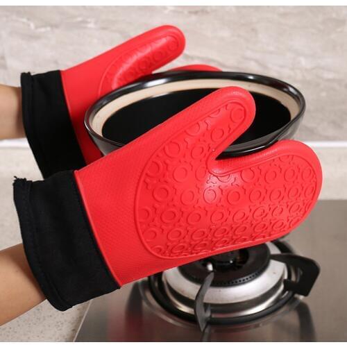 Microwave Oven Oven Insulation Non-slip Two Finger Kitchen Gloves Short Thick Double Layer Food Grade Silicone Gloves