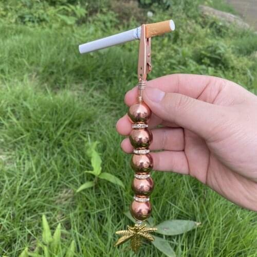 Maple Leaf Tobacco Smoking Clip Twisted KeyChains Cigarette/Card Holder with Pearl Beaded Nail Grippers Blunt,Random