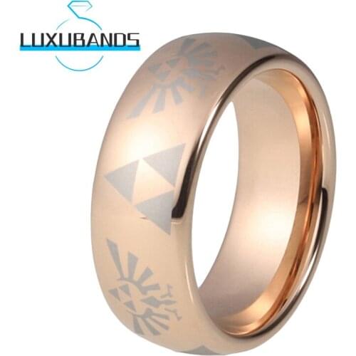 8/6MM Tungsten Ring For Men Wemen Engagement Domed Rose Gold Polished Finished Custom Pattern Comfort Fit