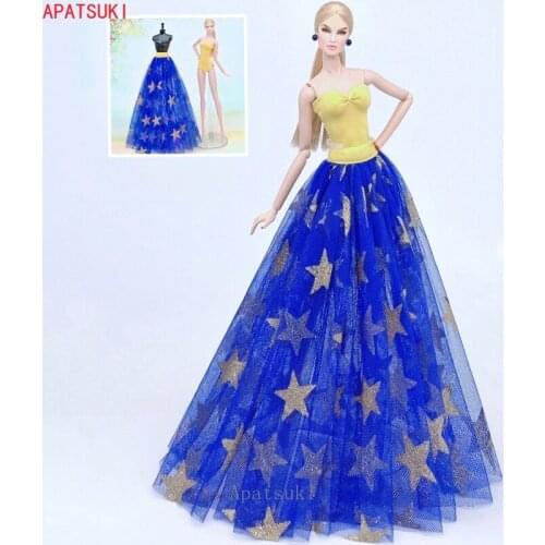 2pcs/set Yellow Bikini Set For Barbie Doll Clothes Swimwear Monokini Swimsuit & Blue Star Skirt Dress 1/6 Dolls Accessories Toys