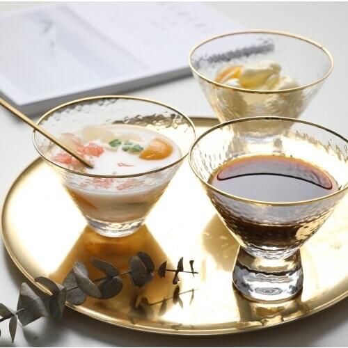Creative glass cup simple style rimmed hammer pattern glass milk juice wine glass cup home dessert ice cream cup
