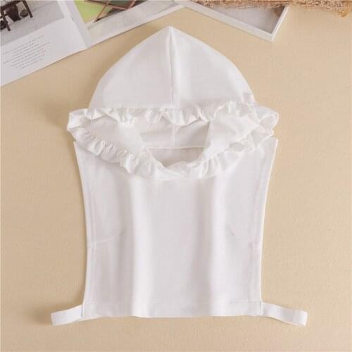Girls Lace White Solid Color Fake Collar with Hoodie Cap Women Chiffon Half-Shirts Sweater Decorative Sunscreen Hat