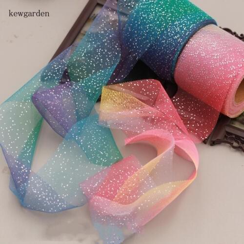 Kewgarden Shining Gauze Voile Ribbons 6cm 60mm DIY Hairpin Hair Bowknot Accessories Satin Ribbon Handmade Tape Riband 10 Meters