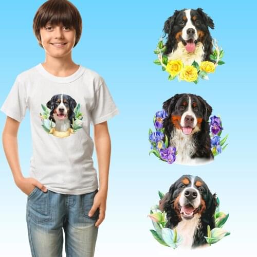 Cartoon patches dog stickers Animals Ironing Printing Heat Transfer PVC Patch Cheap Applique on Clothes Thermal Stickers