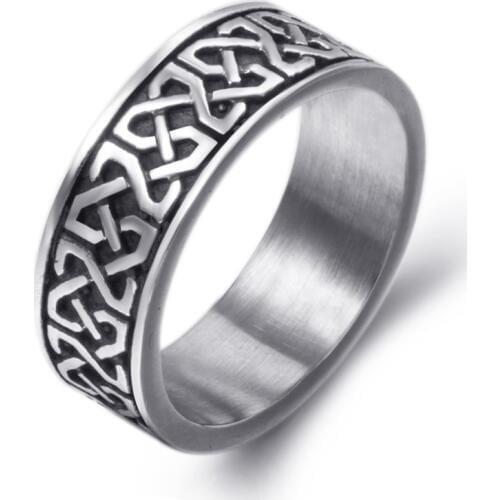 8mm Mens Boys Stainless Steel Ring Band Celtic Knot Silver Black Biker jewelry Size 7-15