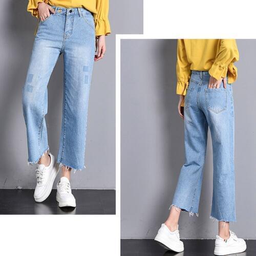 New Original Raw Hem Design Loose Wide Leg Pants Women Jeans 2019 Retro Style Streetwear High Waist Jeans