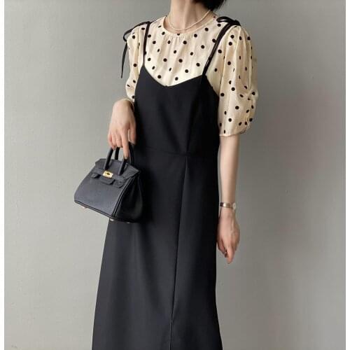 Summer design wave point Short sleeve top two piece fashion Temperament dresses for women party Vestidos 2021 black dress