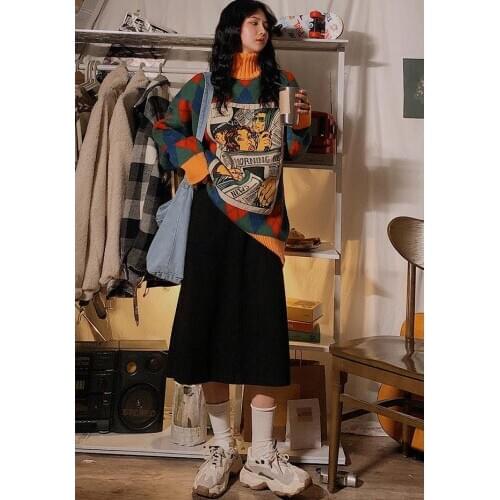 2020 Autumn And Winter Vinatge Sweater Female Knitted Outer Wear Female Bf Style Loose Turtle Neck Casual Pullovers Jumper Feme