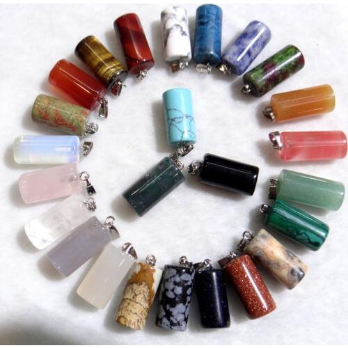 Natural Stone Quartz Crystal tiger eye Opal Unakite Mix Onyx Charms cylinder Pendant For diy Jewelry making necklace Accessories