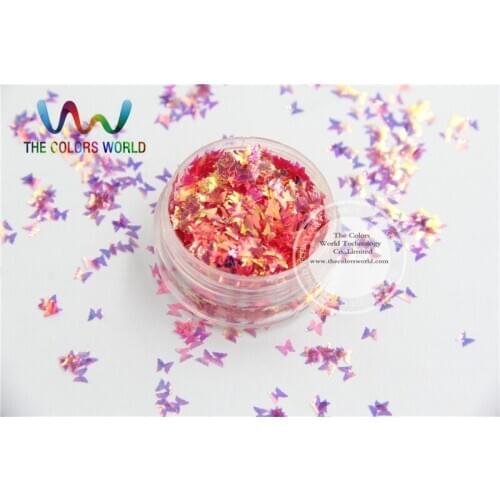 3MM size American Fantasy Iridescent Red color glitter Butterfly shapes sparkles for Nail Art DIY supplies1pack=50g