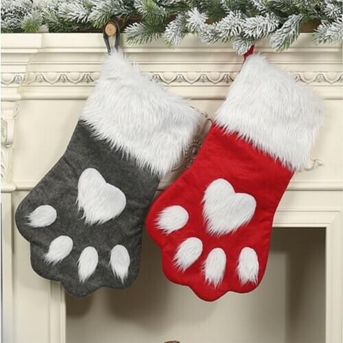 Pet Christmas Stockings Cat Dog Paw Stocking Gift Bag For New Year Home Decor