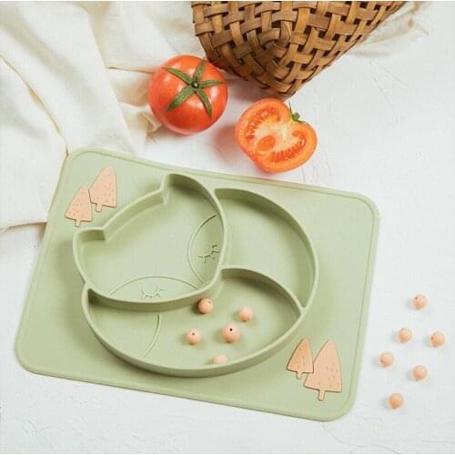 Baby Silicone Bowl Food Grade Silicone Feeding Bowl Dining Plate Solid Cute Cartoon Fox Dishes Suction Mat Training Tableware