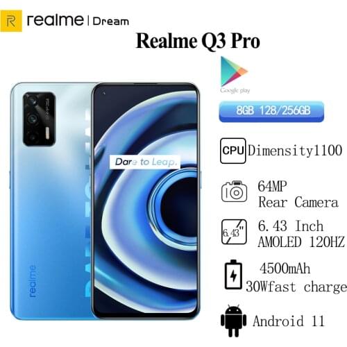 Realme Q3 Pro 5G Smartphone 6GB RAM 128GB ROM Dimensity 1100 6.43" AMOLED 120Hz 4500mAh Dolby Atmos 64MP+16MP Cell Phones