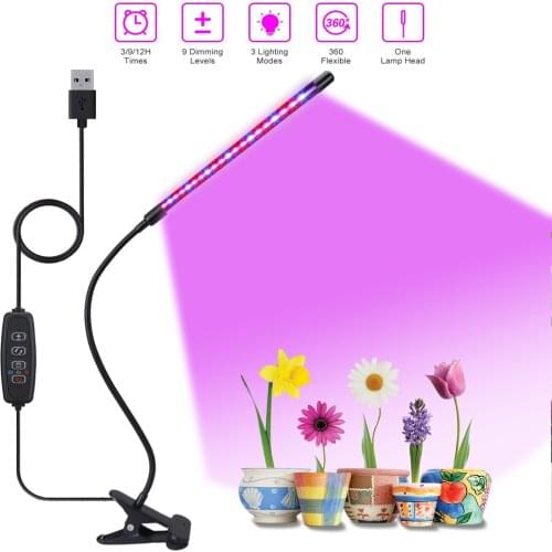 LED Grow Light Desktop Clip Plant Full Spectrum Phyto Lamp For Vegetable Flower Seedling USB Seeding Light With 20 LEDs