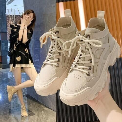 Women Chunky Sneakers Vulcanize Shoes Korean Fashion New Female Black White Platform Thick Sole Running Casual Shoe Woman 35-40