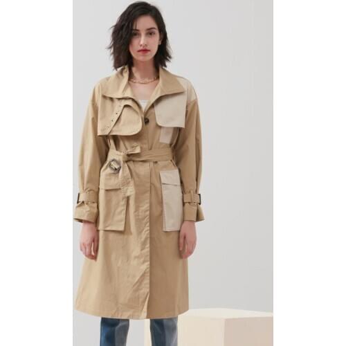 Autumn fashion hit color long trench jacket female England style big pockets outerwear was thin jackets with belt F1961