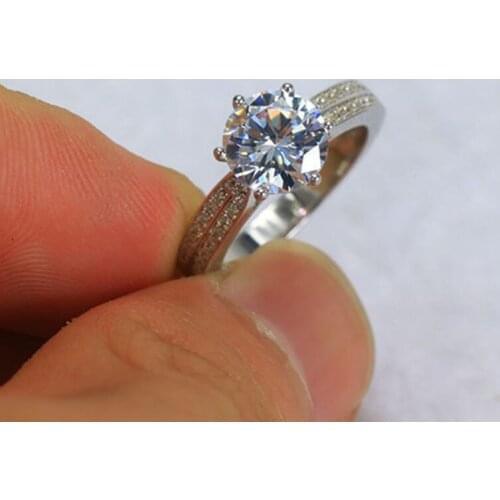 1.0 / 2.0 Ct Synthetic Diamond Silver 925 Band Wedding Engagement Ring Women Luxury Classic Design Sterling Silver Jewelry Gift