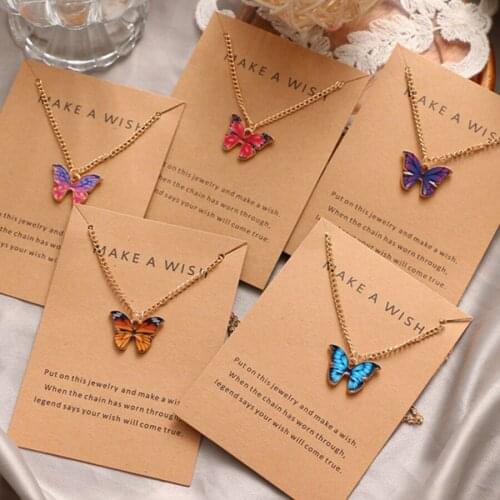 Korean Fashion Cute Butterfly Pendant Necklace for Women Colorful Enamel Choker Statement Necklace Clavicle Chain Jewelry Gifts