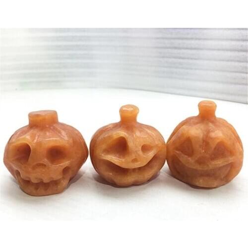 1pcs Red plum blossom tourmaline Stone Ghost Face Pumpkin Hand Healing Carved Natural Crystal Pumpkin For Halloween Gift